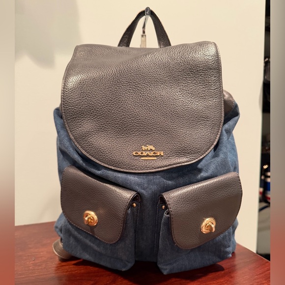 Coach Handbags - Coach Billie EUC backpack in midnight blue denim and pebbled leather
